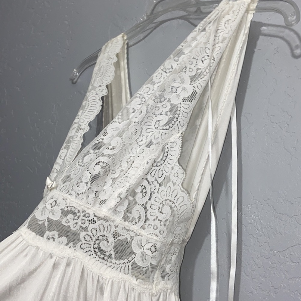 Vintage Olga Lace Front Waist Long Nightgown Bridal Lingerie Size Small - Picture 7 of 16